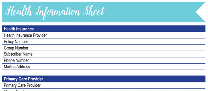 Health Information Worksheet: 30 Days of Free Printables