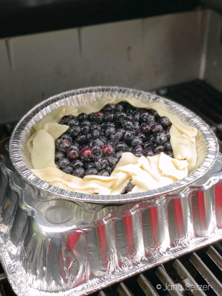 Grilled Blueberry Pie on the grill