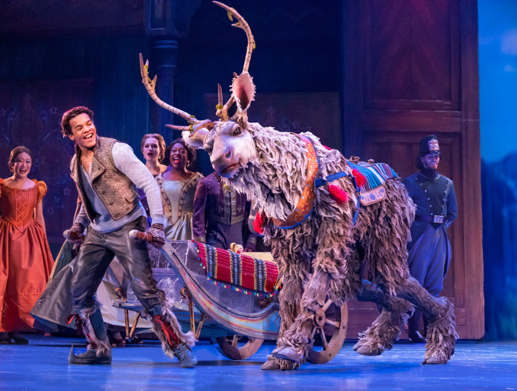 Mason Reeves as Kristoff and Collin Baja as Sven in Frozen, North American Tour. Photo by Deen van Meer.