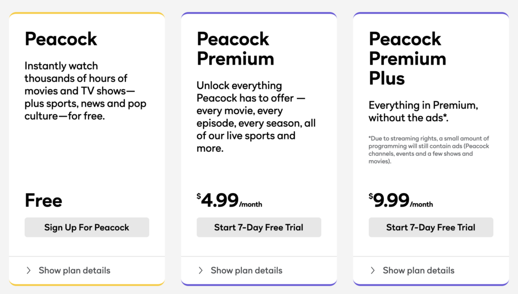 peacock pricing